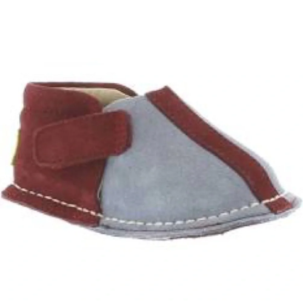 Pipit sky and deep red stripe suede boots
